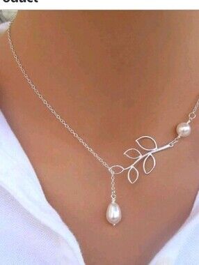 Sterling Leaf and Pearl Drop Necklace